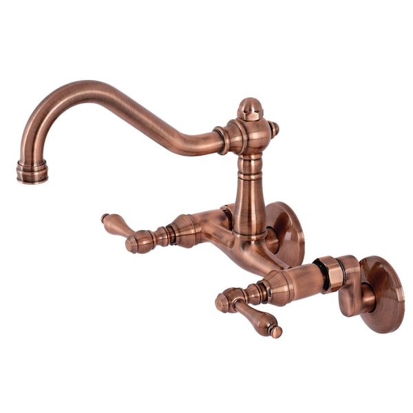 KS322ALAC Vintage 6" Adjustable Center Wall Mnt Kitchen Faucet, Copper